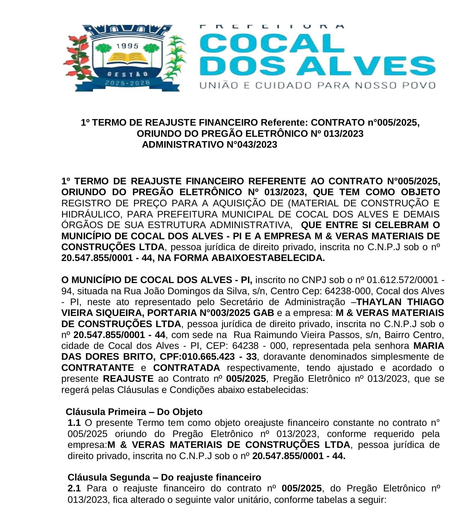 Termo de Reajuste de preço 